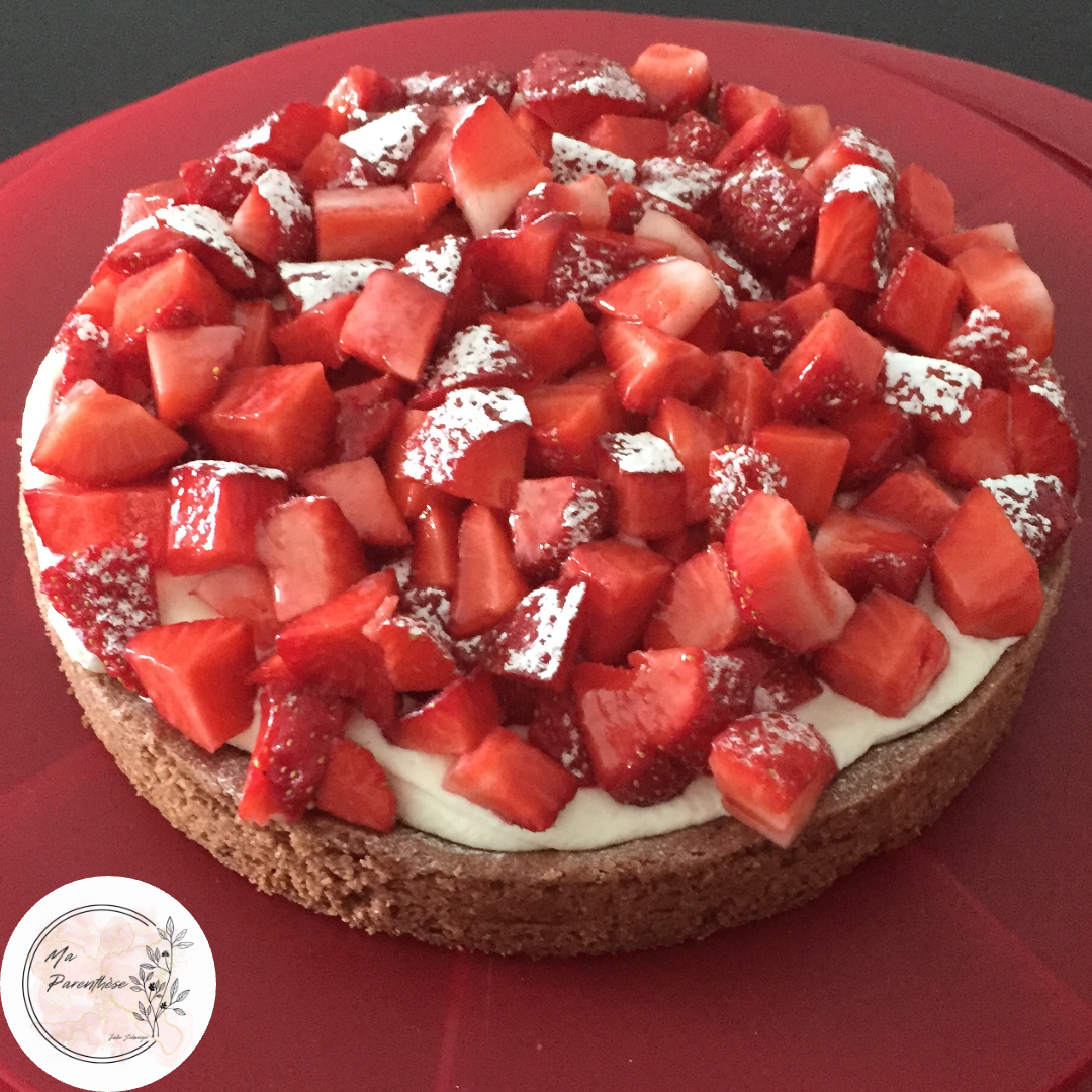 Tarte aux fraises sur sablé breton chocolaté